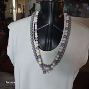 Vintage 2 West Germany Cream and Gray Beaded Necklaces